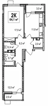 2-комнатная квартира: Нижний Новгород, проспект Гагарина, 36к4 (64.1 ...