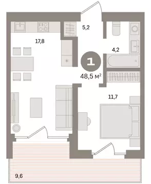 1-комнатная квартира: Екатеринбург, улица Советских Женщин (48.5 м)