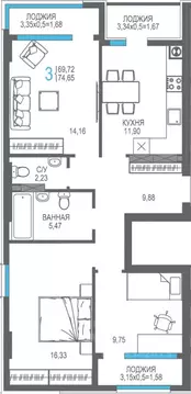 3-к кв. Крым, Алушта На Фонтанке жилой комплекс (79.03 м)