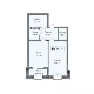 1-к кв. Дагестан, Каспийск ул. М. Халилова, 1А (64.74 м)