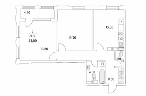 2-комнатная квартира: Санкт-Петербург, ул. Глухарская (74 м)