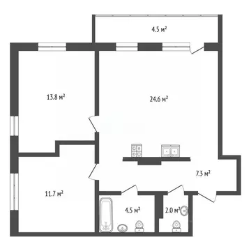 2-к кв. Тюменская область, Тюмень ул. Николая Глебова, 3 (64.4 м)