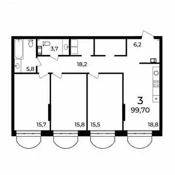3-к кв. Нижегородская область, Нижний Новгород ул. Воровского, 8 (99.7 ...