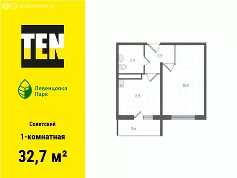 1-комнатная квартира: Ростов-на-Дону, улица Ткачёва, 21/1 (32.7 м)