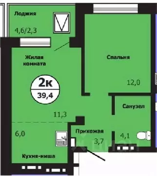 2-к кв. Красноярский край, Красноярск ул. Лесников, 51Б (39.5 м)