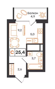 Квартира-студия: Екатеринбург, улица Патриса Лумумбы, 54 (25.4 м)