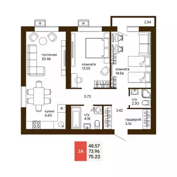 2-к кв. Пензенская область, Пенза Памятник Победы мкр,  (53.06 м)