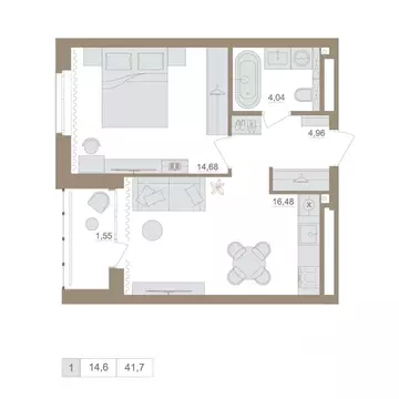 1-к кв. Башкортостан, Уфа бул. Яркий (41.71 м)