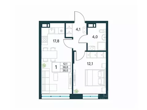 1-к кв. Забайкальский край, Чита Хороший мкр,  (38.0 м)