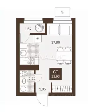 Студия Пензенская область, Пенза Династия жилой комплекс (22.93 м)