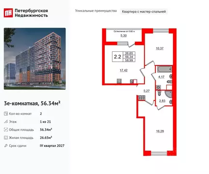 2-к кв. Ленинградская область, Всеволожский район, Свердловское ...