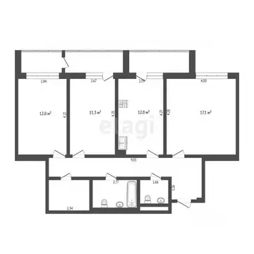 3-к кв. Тюменская область, Тюмень ул. Газовиков, 69 (74.6 м)
