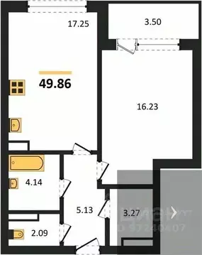 1-к кв. Воронежская область, Воронеж Бунин жилой комплекс (49.86 м)