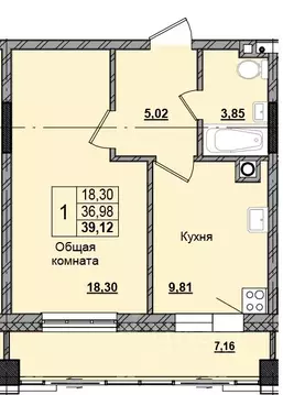 1-к кв. Саха (Якутия), Якутск Алгыс жилой комплекс (39.08 м)