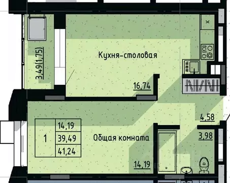 1-к кв. Саха (Якутия), Якутск пос. Геологов,  (41.24 м)