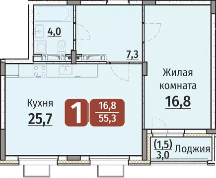 1-к кв. Чувашия, Чебоксары ул. Энергетиков (55.3 м)
