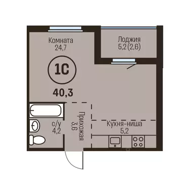 1-к кв. Алтайский край, Барнаул  (40.3 м)