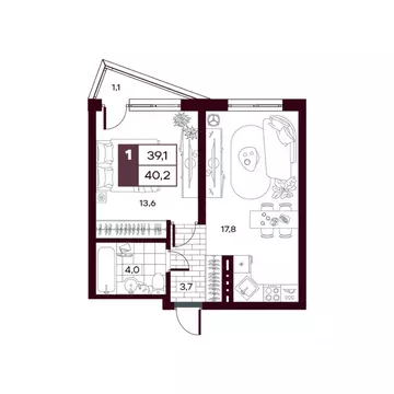 1-к кв. Тюменская область, Тюменский муниципальный округ, д. Дударева ...