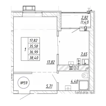 1-к кв. Калининградская область, Зеленоградск  (38.4 м)