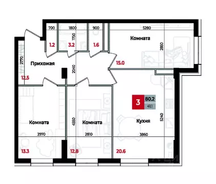 3-к кв. Ставропольский край, Невинномысск Новая ул., 1 (80.2 м)