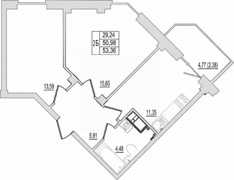 2-к кв. Псковская область, Псков Линейная ул., 87 (53.36 м)