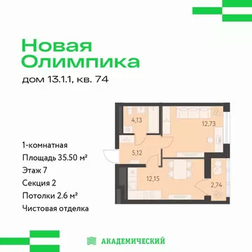 1-к кв. Свердловская область, Екатеринбург ул. Академика Парина, 27 ...