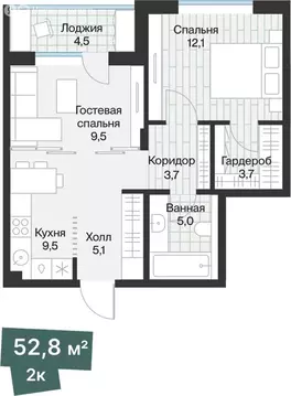 1-комнатная квартира: Тюмень, улица Игоря Комиссарова, 23 (50.54 м)