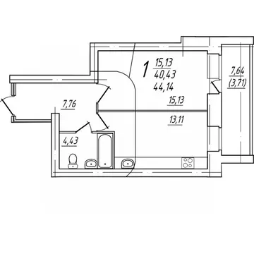 1-к кв. Вологодская область, Череповец Комсомольская ул., 15 (44.14 м)