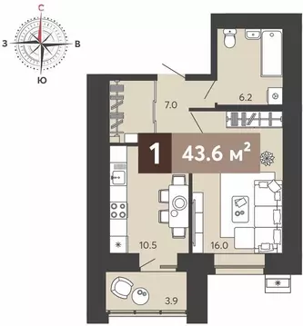 1-комнатная квартира: Пенза, улица Щербакова, 71 (43.6 м)