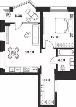 1-к кв. Тульская область, Тула ул. Михеева, 9А (50.3 м)