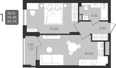 Квартира-студия: Калининград, улица Старшины Дадаева, 55к1 (39.49 м)
