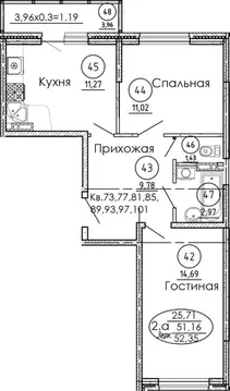 2-к кв. Адыгея, Тахтамукайский район, Яблоновский пгт  (52.4 м)