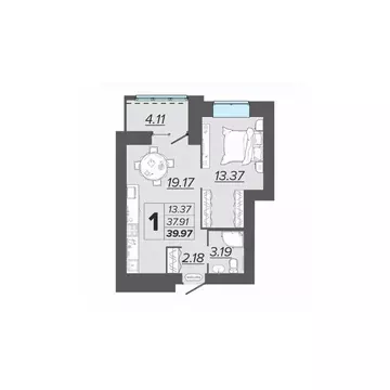 1-к кв. Брянская область, Брянск Архитектор жилой комплекс (39.97 м)