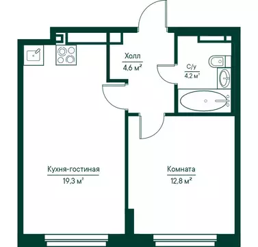 1-комнатная квартира: Самара, жилой комплекс Грин Ривер (40.97 м)