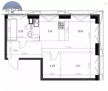 2-к кв. Татарстан, Казань ул. Аскара Шейх-Али, 1к1 (44.47 м)