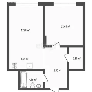 1-комнатная квартира: Тюмень, Краснооктябрьская улица, 4 (45.4 м)