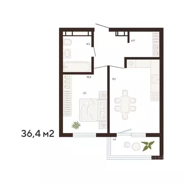 1-к кв. Приморский край, Владивосток Луговая ул. (36.4 м)