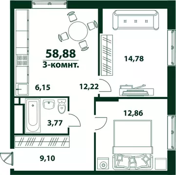 3-к кв. Ульяновская область, Ульяновск 19-й мкр, Аквамарин-2 жилой ...