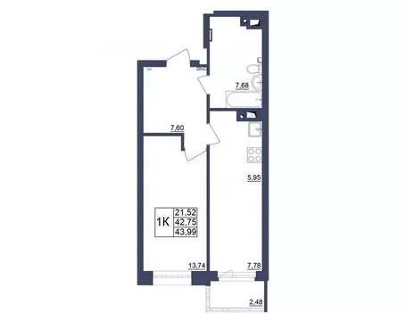 1-к кв. Башкортостан, Уфа Космос жилой комплекс, лит1 (44.11 м)
