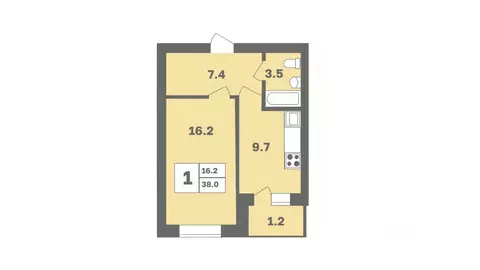 1-к кв. Башкортостан, Уфа Дагестанская ул., лит13 (38.0 м)