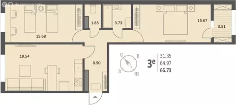 2-комнатная квартира: Воронеж, Краснознамённая улица, 72 (66.73 м)