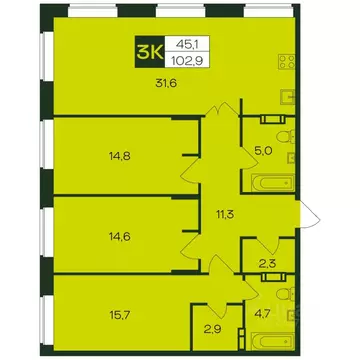 3-к кв. Чувашия, Чебоксары просп. Чебоксарский (102.9 м)
