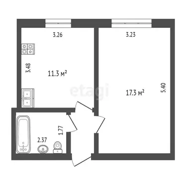 1к в -комнатной квартире (34.5 м)