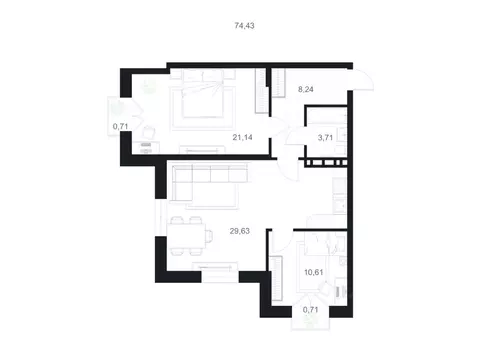 2-к кв. Дагестан, Каспийск ул. М. Халилова, 1А (74.43 м)