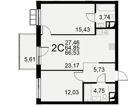 2-к кв. Тульская область, Тула Пушкинская ул., 2Г (64.85 м)