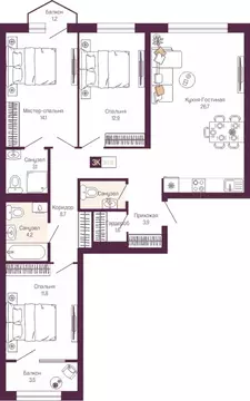 3-к кв. Нижегородская область, Нижний Новгород ул. Тургенева (91.3 м)