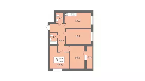 3-к кв. Башкортостан, Уфа Дагестанская ул., лит13 (83.5 м)