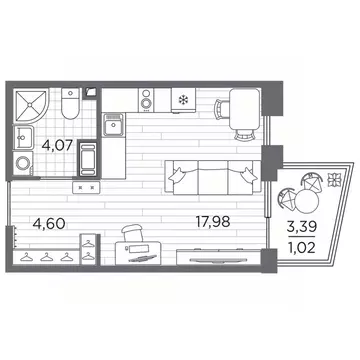 Студия Санкт-Петербург Полюстровский просп., 87 (27.67 м)