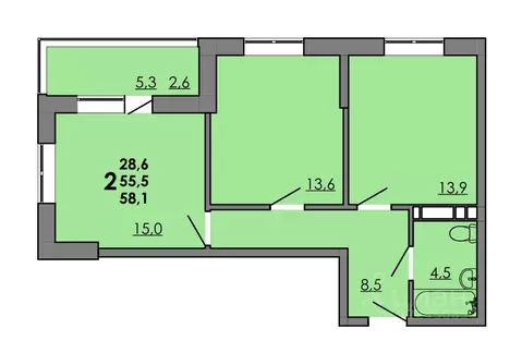 2-к кв. Ростовская область, Ростов-на-Дону Левенцовский мкр,  (58.1 м)