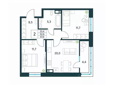 2-к кв. Забайкальский край, Чита Хороший мкр,  (57.0 м)